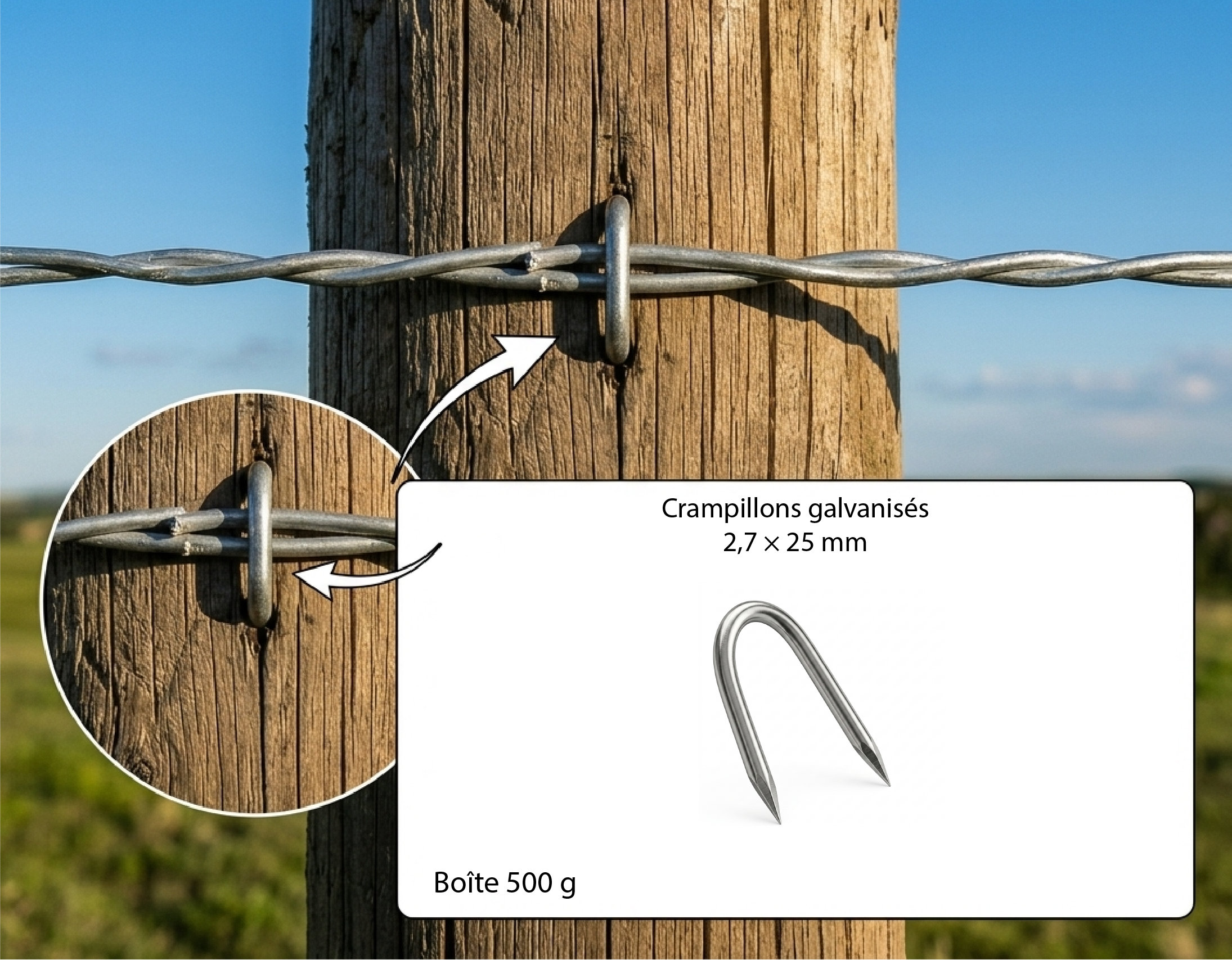 Crampillons galvanisés 2,7 × 25 mm – boîte de 500 g – Image 2