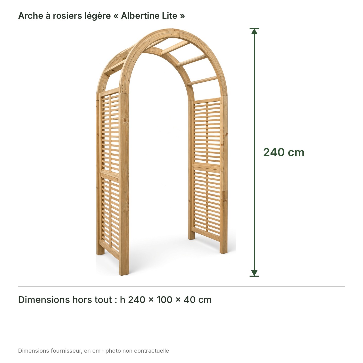 Arche à rosiers légère « Albertine Lite » – dimensions