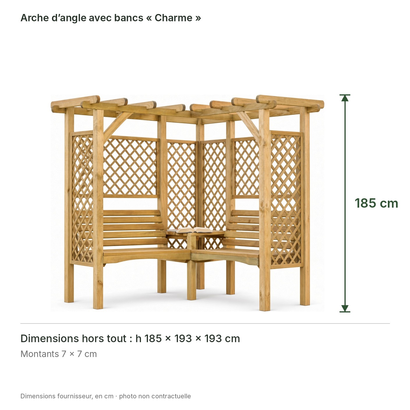 Arche d’angle avec bancs « Charme » – dimensions