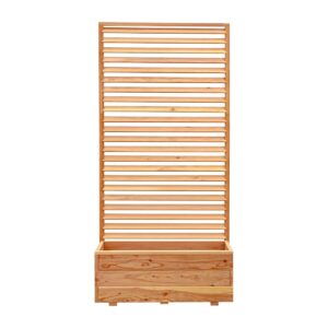 Jardinière persienne en mélèze « Brise » avec panneau brise-vue, sur fond blanc