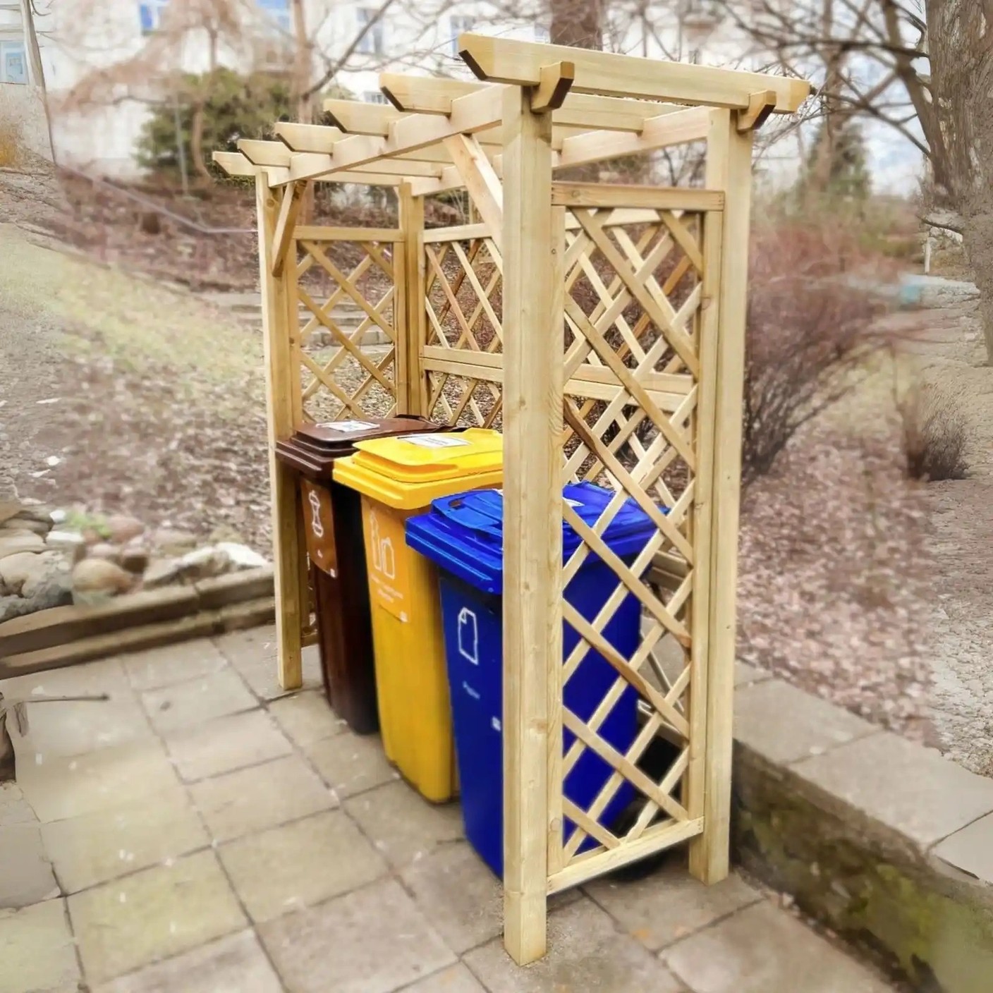 Cache-poubelles en bois « Sorbier » – vue de côté