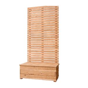 Jardinière-banc en mélèze « Horizon Duo » à couvercle rabattable, sur fond blanc