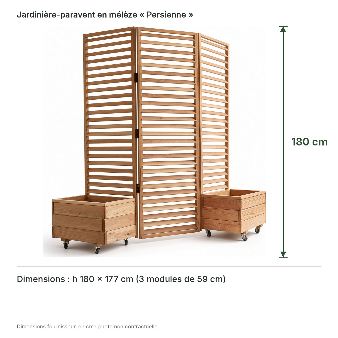 Jardinière-paravent en mélèze « Persienne » – dimensions